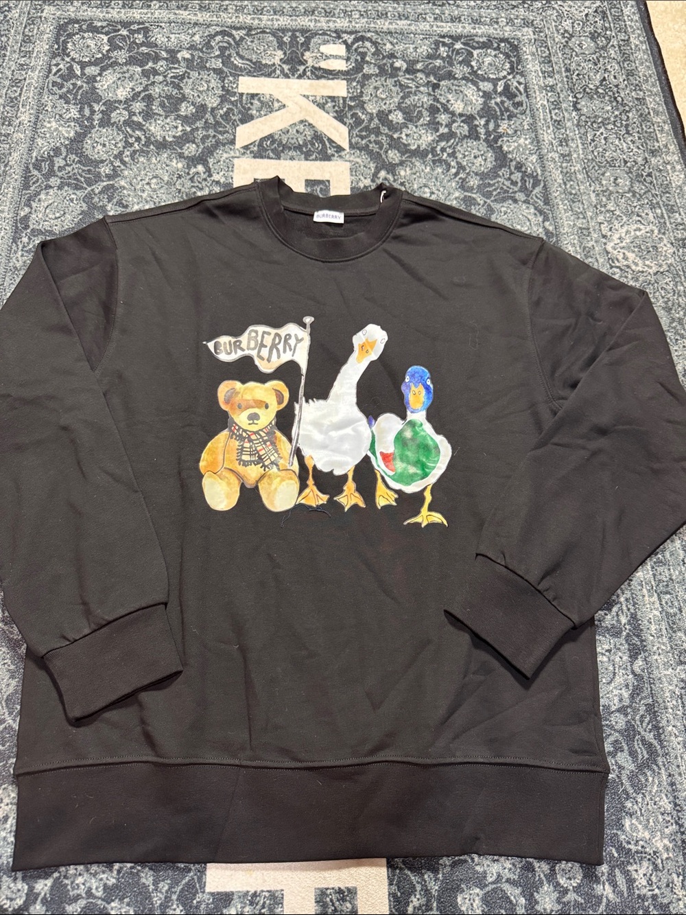 Burberry Black Crewneck Sweater with Teddy & Duck Trio Graphic